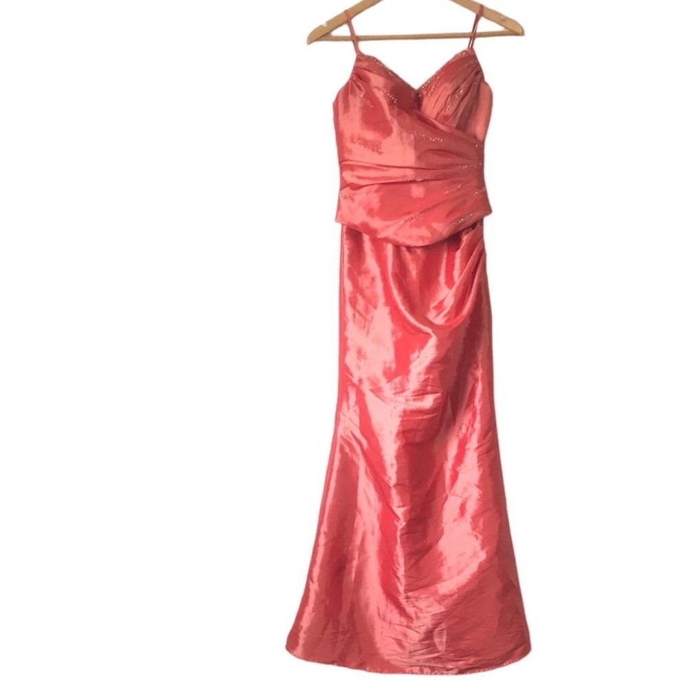 Private Label Occasion orange shiny satin beaded mermaid gown size 4